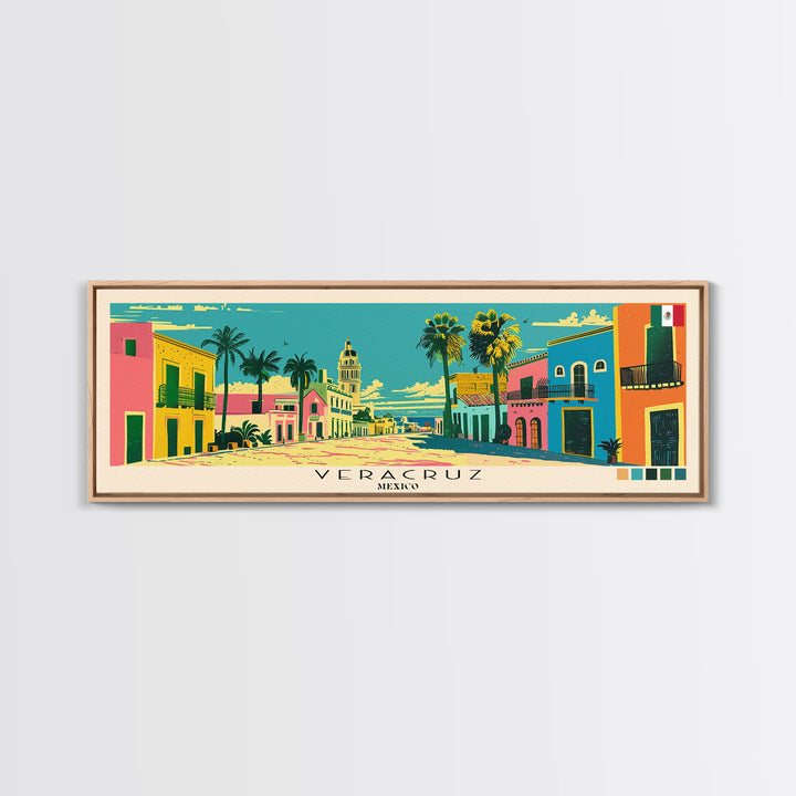 Veracruz, Mexico Panoramic Canvas Print, Veracruz, Mexico Painting, Mexico Art, Veracruz Travel Poster, Travel Art, Guest Room Painting