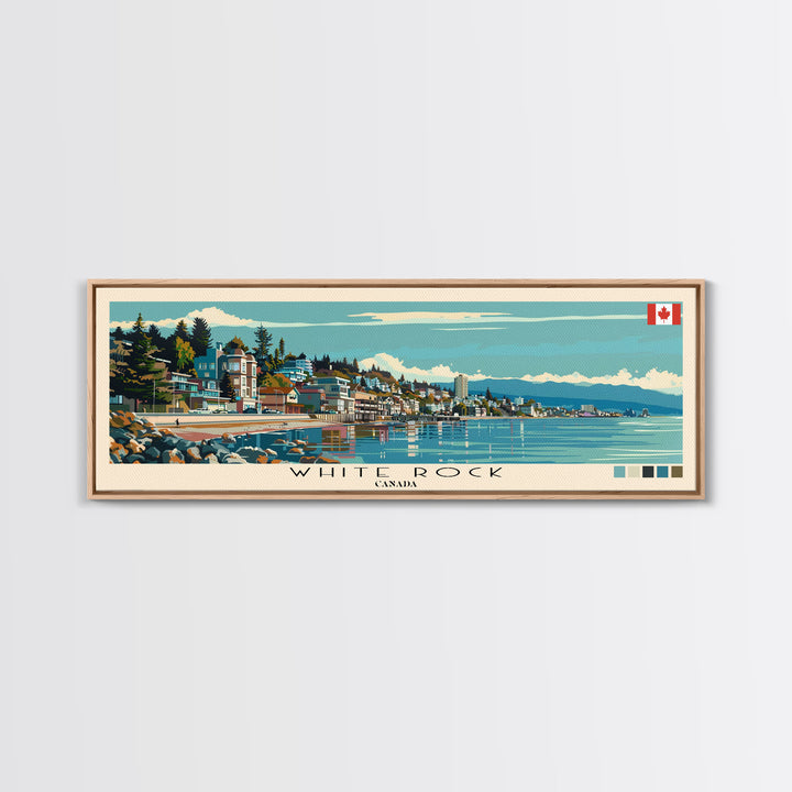 White Rock, Canada Panoramic Canvas Print, White Rock, Canada Painting, Canada Art, White Rock Travel Poster, Travel Art, Living Room Painting