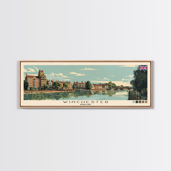 Winchester, England Panoramic Canvas Print, Winchester, England Painting, England Art, Winchester Travel Poster, Travel Art, Housewarming Gift