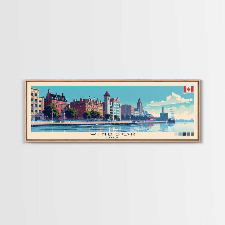 Windsor, Canada Panoramic Canvas Print, Windsor, Canada Painting, Canada Art, Windsor Travel Poster, Travel Art, Guest Room Painting