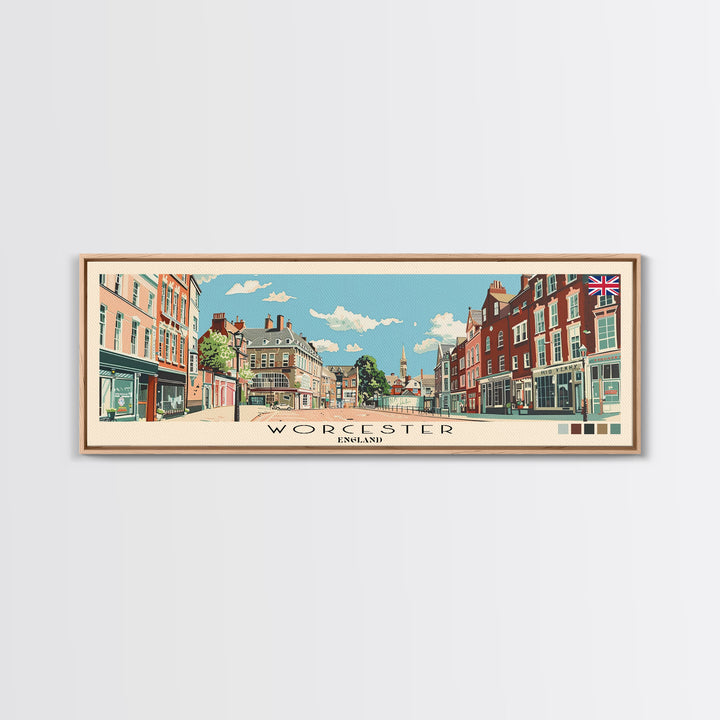 Worcester, England Panoramic Canvas Print, Worcester, England Painting, England Art, Worcester Travel Poster, Travel Art, Guest Room Painting