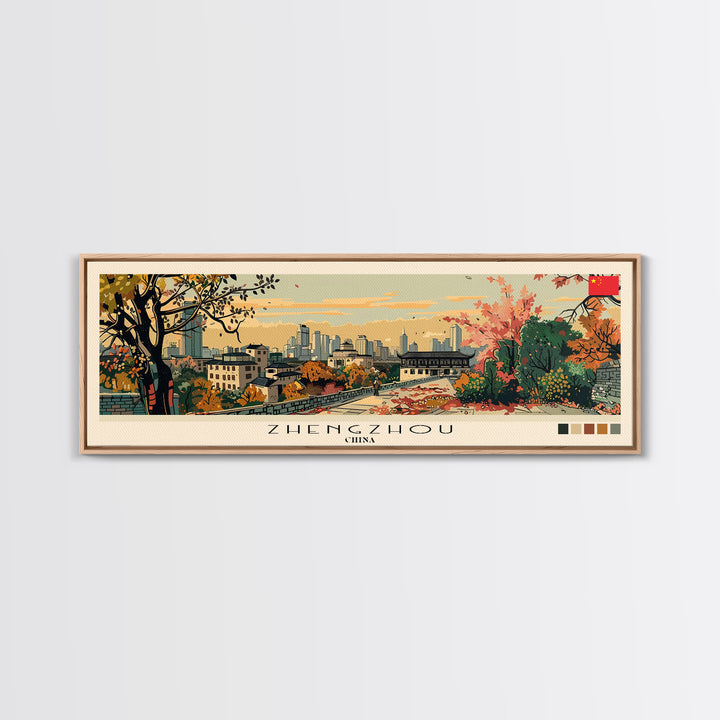 Zhengzhou, China Panoramic Canvas Print, Zhengzhou, China Painting, China Art, Zhengzhou Travel Poster, Travel Art, Guest Room Painting