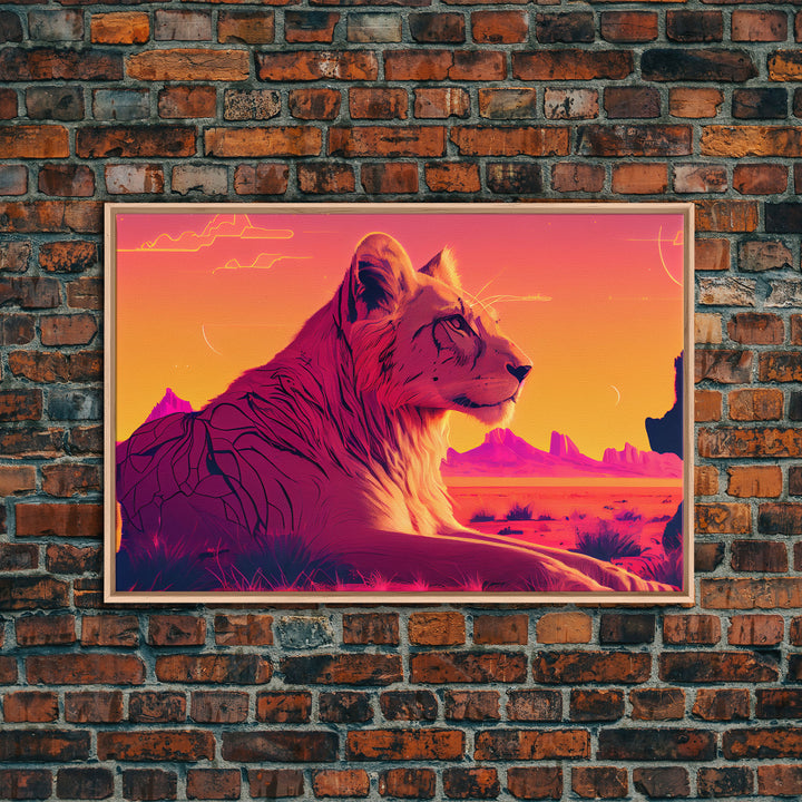 Cool lioness art, boss lady art, framed canvas print, pastel art of Africa