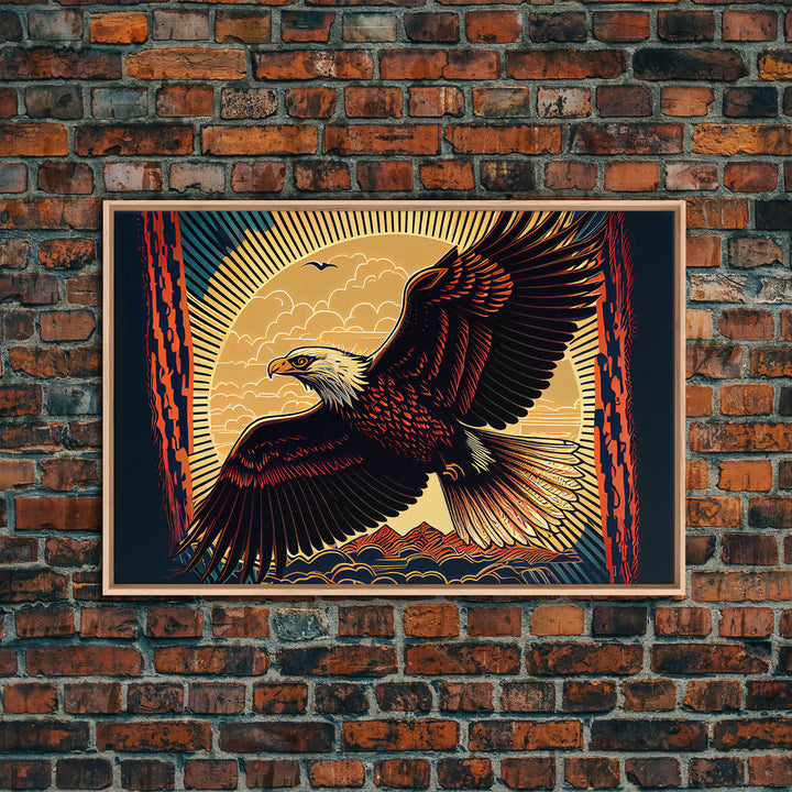 Bald eagle mural art, framed canvas print, framed wall art, cool bedroom wall decor