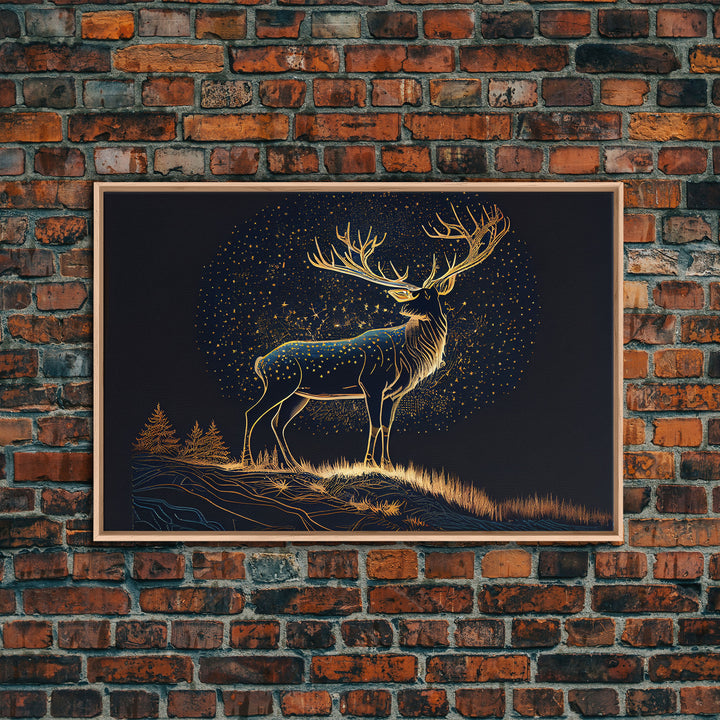 Deer made of stars, reflection stag, framed canvas print, unique wall art, starry night stag