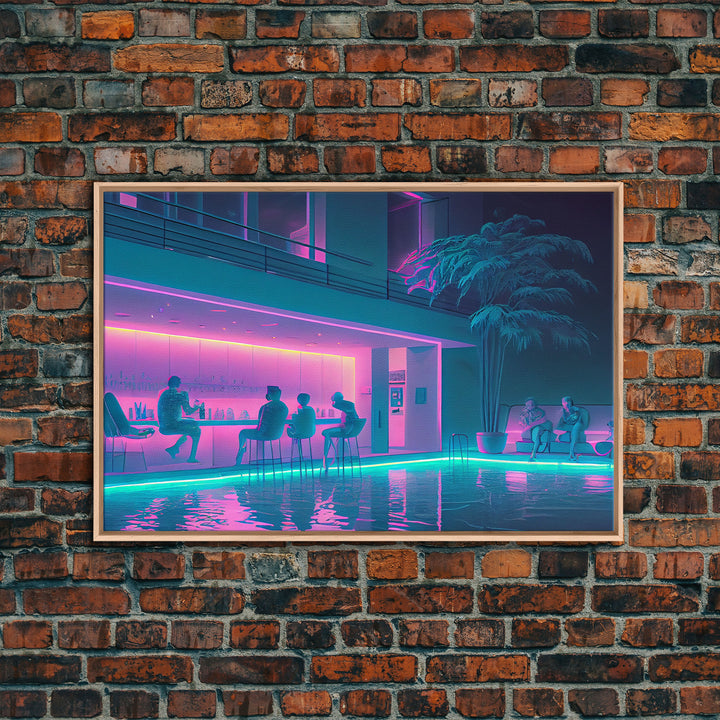 The Lounge - Vaporwave bar decor, framed canvas print, pastel synthwave art, colorful wall decor