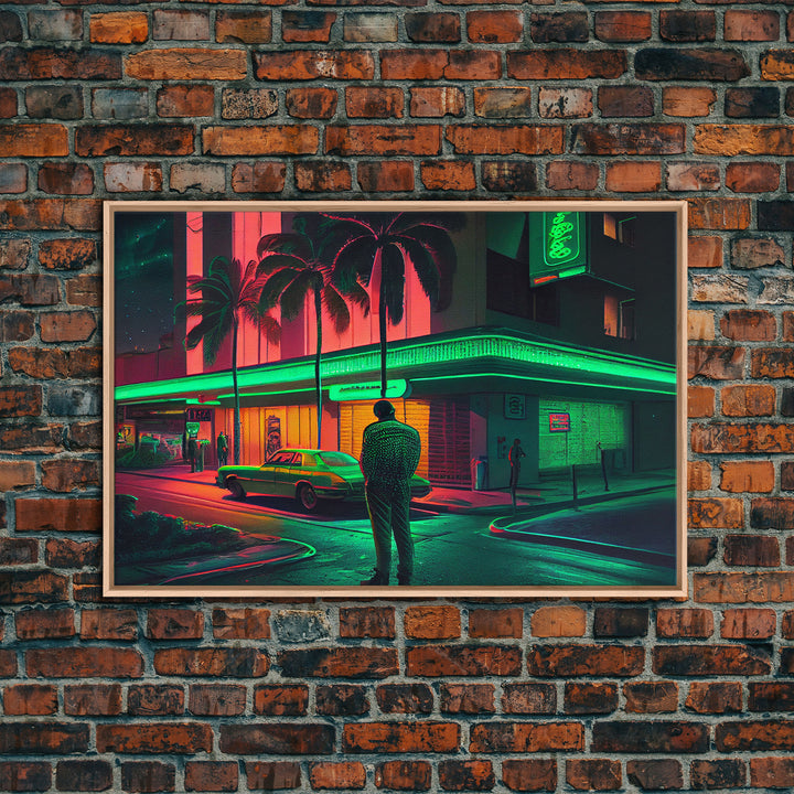 Miami Vice Retro Neon Lights Street Classic Car Wall Art Print, Wall Poster, Fine Art Print, Wall Decor