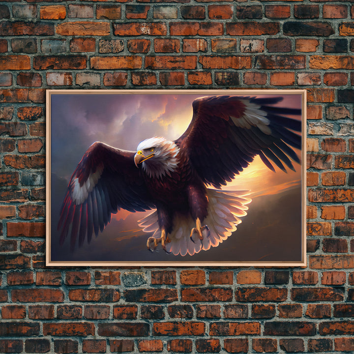 American Bald Eagle in Flight, watercolor, framed canvas print