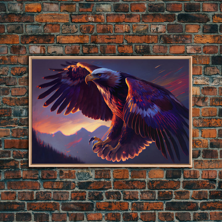 Bald Eagle on the hunt, birds of prey animal prints, framed canvas print, American Bald Eagle Art