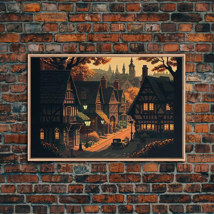 Quaint European Village Town Pixel Fine Art Print, Wall Decor, Wall Poster, Wall Art Print