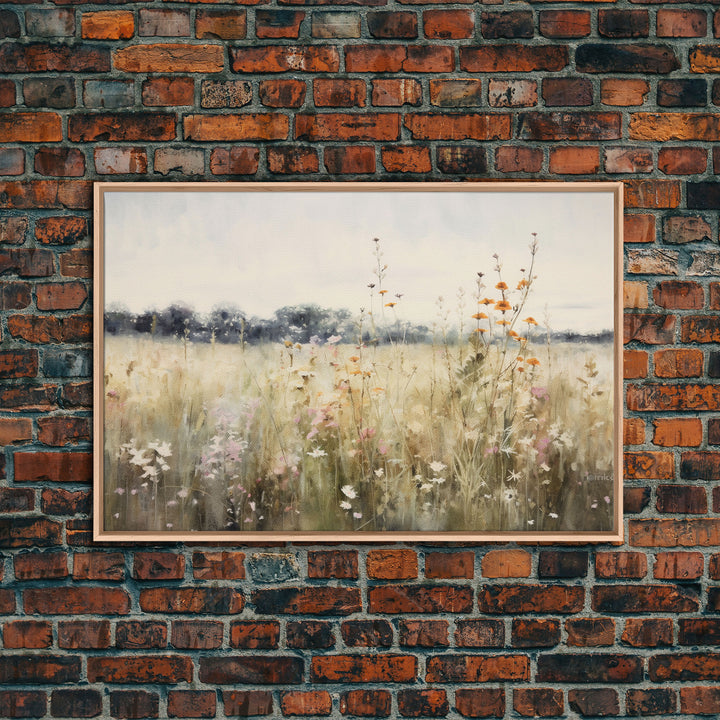 Rustic Country Wildflower Landscape Oil Painting Canvas Print Reproduction, Framed Wall Art, Rustic Farmhouse Decor, Gift For Her