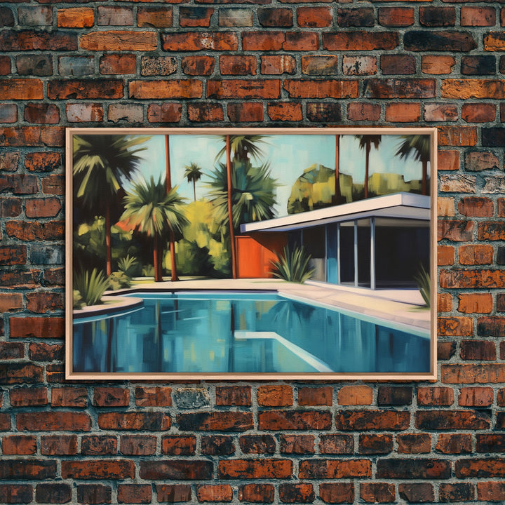 The Pool House, Mid Century Modern Decor, Framed Wall Art, Architectural Print, Retro Art, Swimming Pool Art, Framed Painting