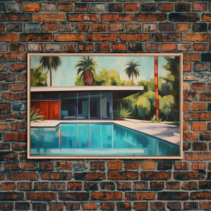 The Pool House, Mid Century Modern Decor, Framed Wall Art, Architectural Print, Retro Art, Swimming Pool Art, Framed Painting