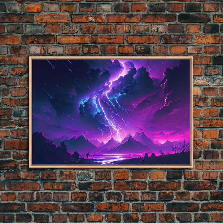 The Lightning Storm, framed canvas print, synthwave style fantasy art