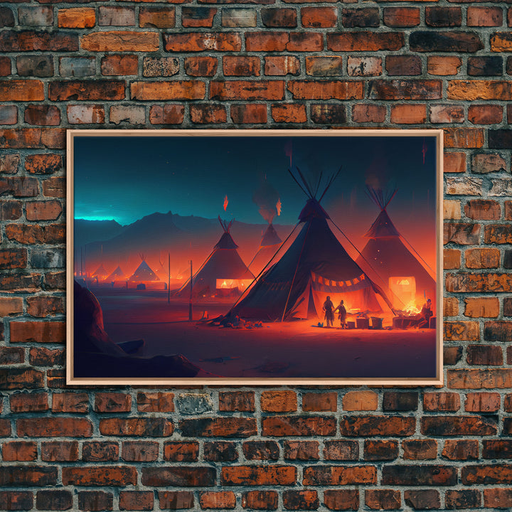 Native American Tipis, Framed Canvas Print, wild west style art