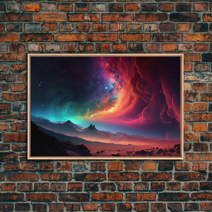 Colorful Galaxy Full of Stars, Framed Canvas Print, Unique Wall Art, Large Format Art, Retro Synthwave Style Space Art