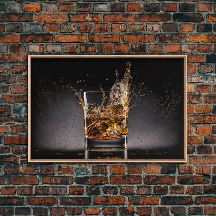 Whiskey Wall Décor, Glass of Whiskey with Splash, Man Cave Wall Art, Whisky Artwork, Home Bar Decor, Framed Canvas Print, Manly Art