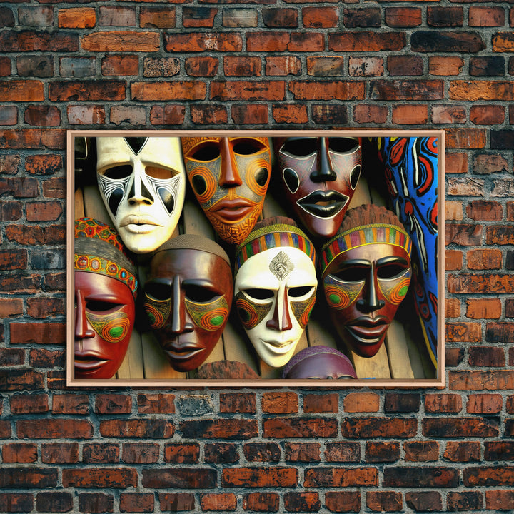 African Traditional Masks Framed Canvas Wall Art | Canvas Print Decor for Home & Office Decoration I Ready To Hang Canvas