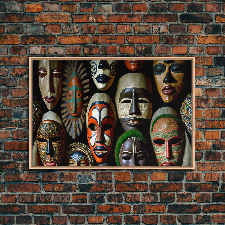 African Traditional Masks Framed Canvas Wall Art | Canvas Print Decor for Home & Office Decoration I Ready To Hang Canvas