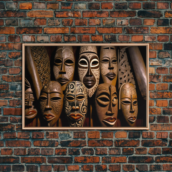 African Traditional Masks Framed Canvas Wall Art | Canvas Print Decor for Home & Office Decoration I Ready To Hang Canvas Print