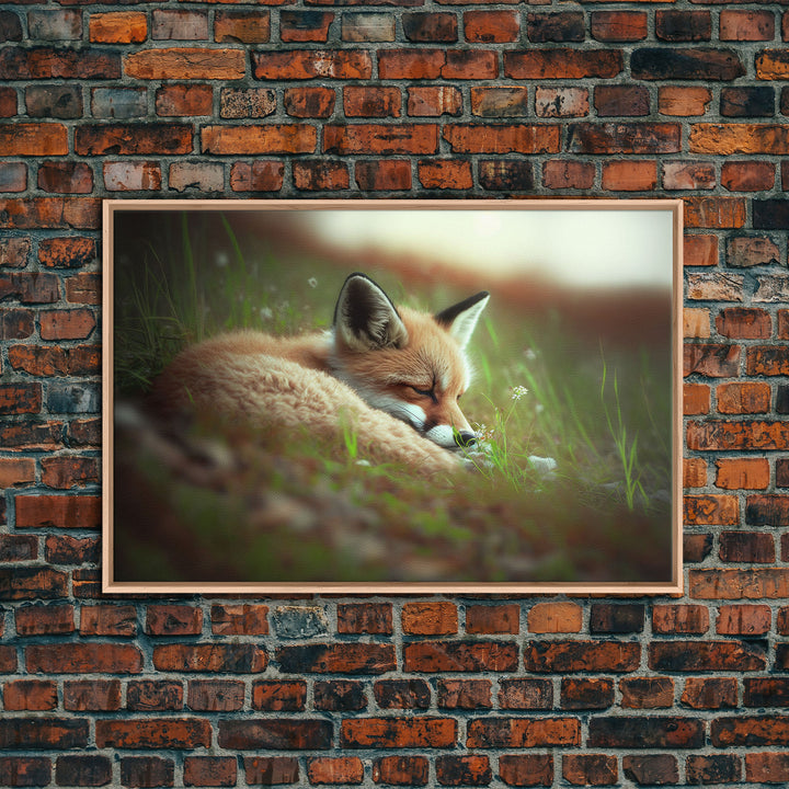 Cute Sleepy Fox Art, Animal Prints, Nature Art, Framed Canvas Print, Cute animal wall art, above sofa art