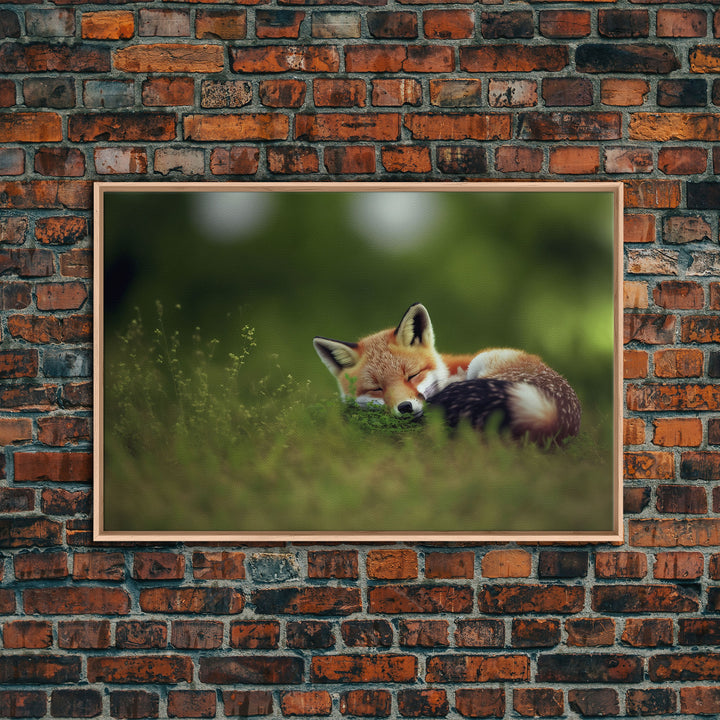 Cute Sleepy Fox Art, Animal Prints, Nature Art, Framed Canvas Print, Cute animal wall art, above sofa art