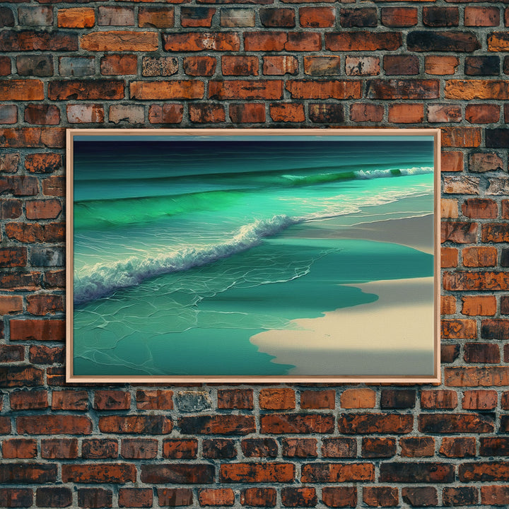 Canvas Print, Painting of Emerald Green Waves, Framed Canvas Art