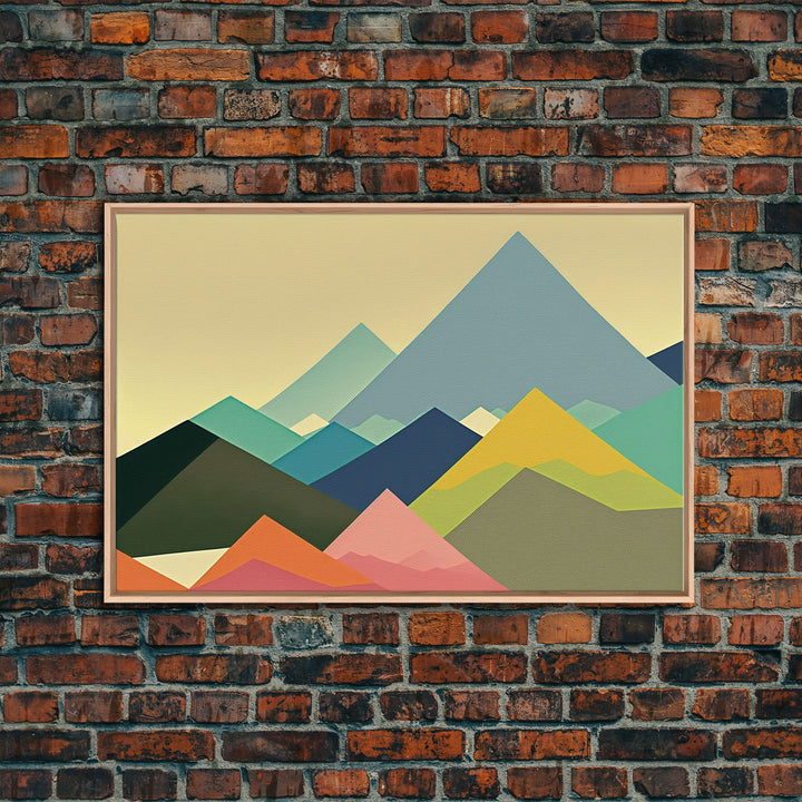 Swedish Style Art, Framed Canvas Print, Colorful Mountain Landscape Pop Art Style