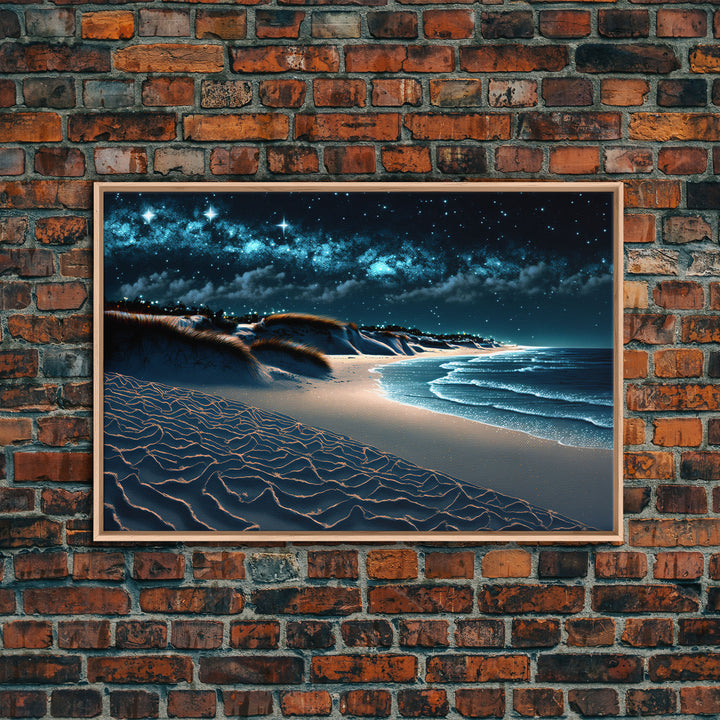 Painting Of a Beach at Night, Canvas Print, Framed Canvas Art, Starry Night Sky, Beach House Art, Large Living Room Art