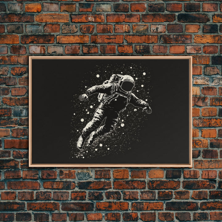 Adrift - Astronaut Lost In Space - Framed Canvas Print - Black and White Space Art