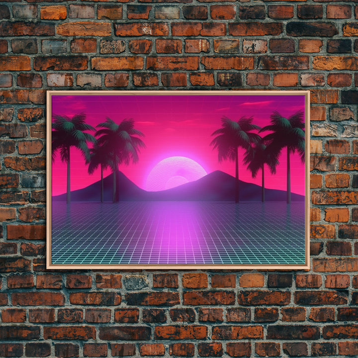 Landscape Wall Art | Framed Canvas Print | Living room art | Vaporwave Style | Retro | Neon Art | Wonderful art | Portrait | Outrun Style