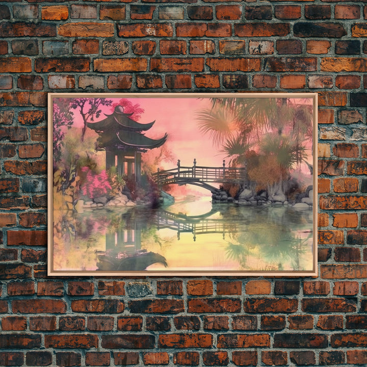 Oriental painting Wall art, Framed Canvas Print, Pop Art Style, Living room art, Original painting, Canvas art, Nature art, Japanese Pagoda