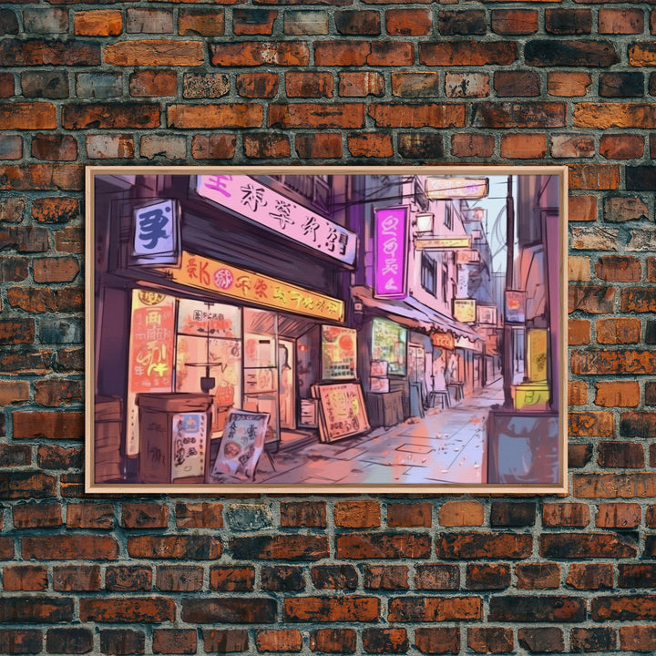 Tokyo Newspaper Kiosk - Downtown Tokyo In the 80s - Framed Canvas Print - Outrun Style Decor - Wall Art