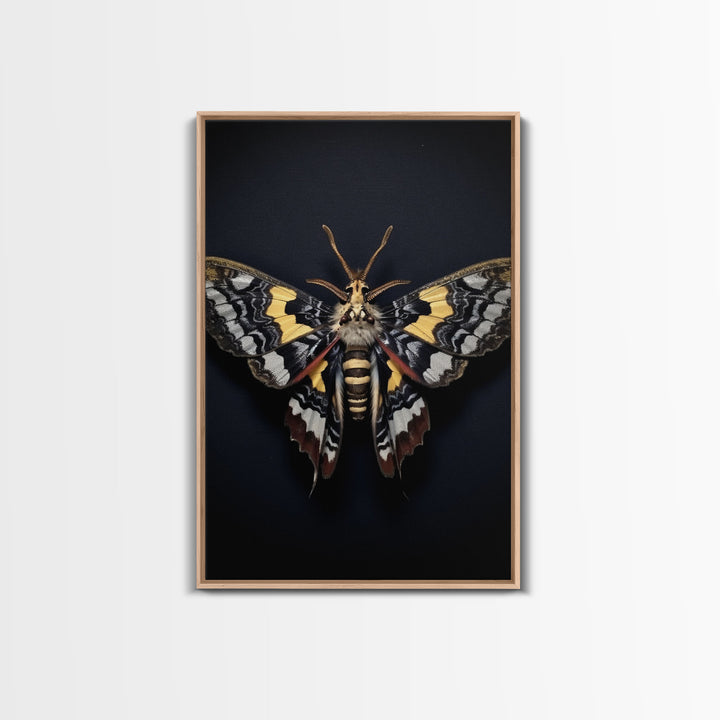 Framed Death Head Moth Canvas Print, Acherontia, Taxidermy Art, Dried Butterfly Print, Bug Wall Art Hanging Decor, Goth Art, Halloween Art