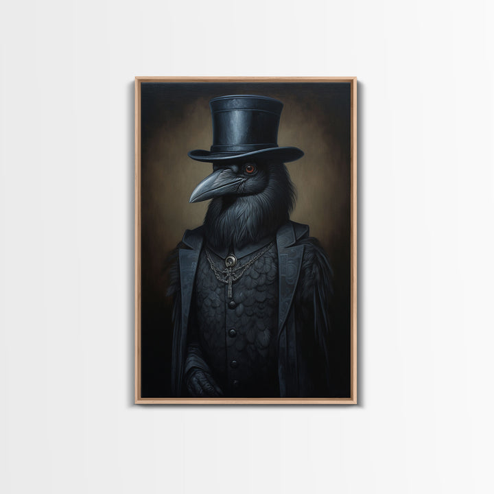 Gothic Raven Vintage Canvas, Art Canvas Print, Framed Canvas, Home Decor, Victorian Crow, Funny Halloween Art, Dark Academia Portrait