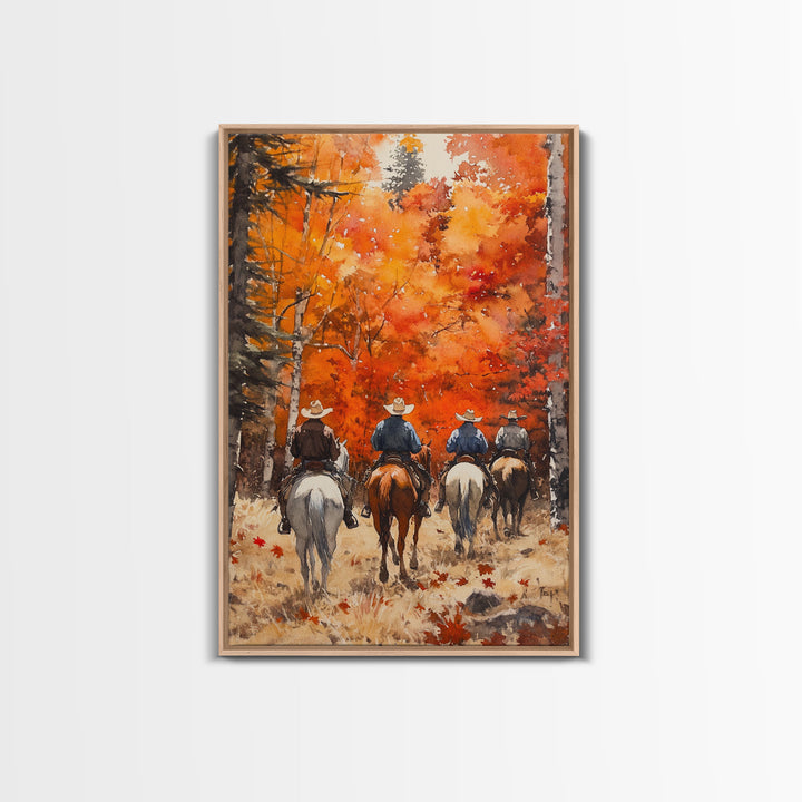 The Riders, Autumn Decor, Framed Canvas Print, Fall Painting, Fall Centerpiece Decor, Vintage Autumn Or Fall Painting Art