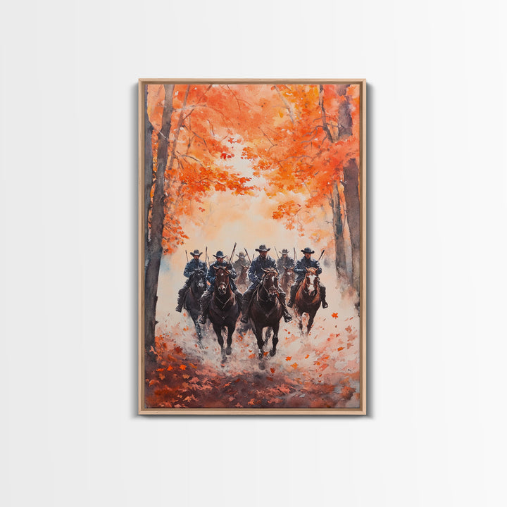 The Posse in Autumn, Wild West Decor, Framed Canvas Print, Manly Wall Art