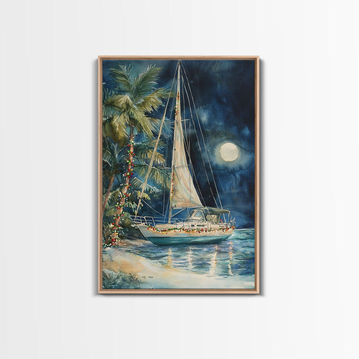 Sailboats In The Winter, Lake House Decor, Colorful Christmas Wall Art, Winter Decor, Holiday Art, Holiday Decor, Christmas handmade Art