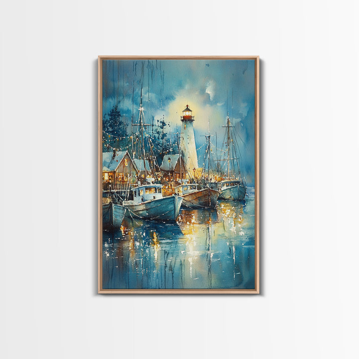 Sailboats In The Winter, Lake House Decor, Colorful Christmas Wall Art, Winter Decor, Holiday Art, Holiday Decor, Christmas handmade Art