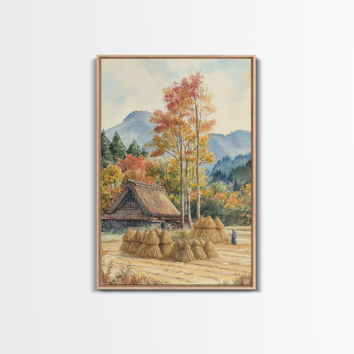 Fall Hay harvest, framed canvas print, autumn decor, fall wall art