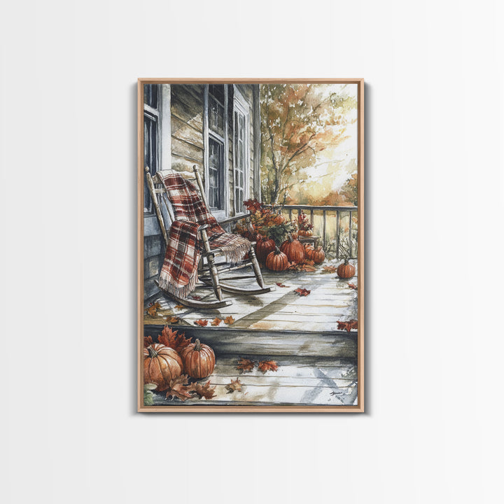 The Rocking Chair, Framed Canvas Print, Fall Decor, Christmas Plaid Art, Country Christmas Decor, Merry Christmas, Minimalist Art