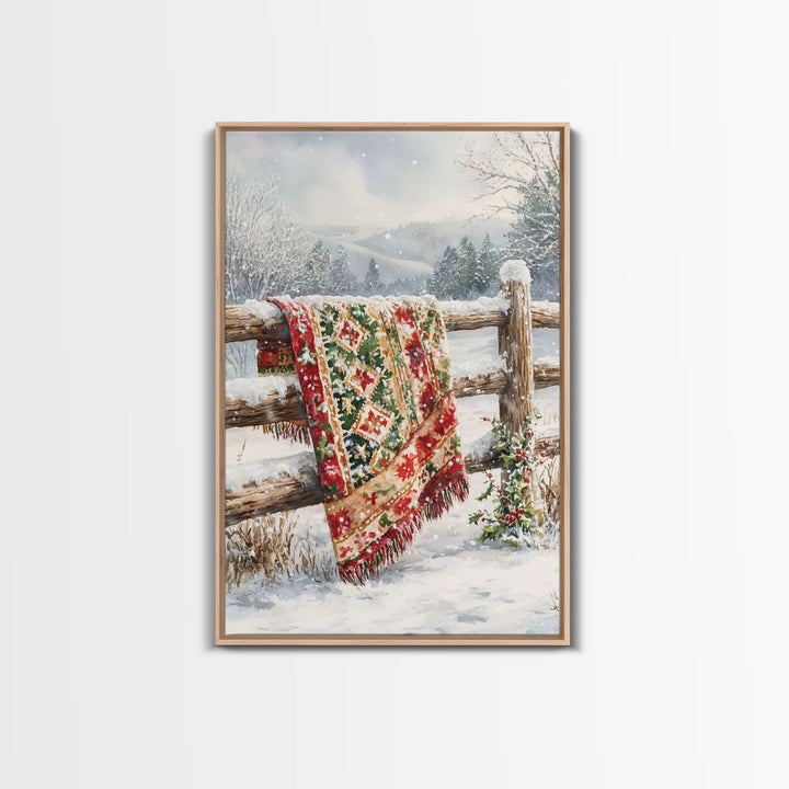 Cozy Winter Blanket Farmhouse Style Framed Canvas Print Christmas Decor Vintage Country Holiday Wall Art Best Gift Winter Wonderland