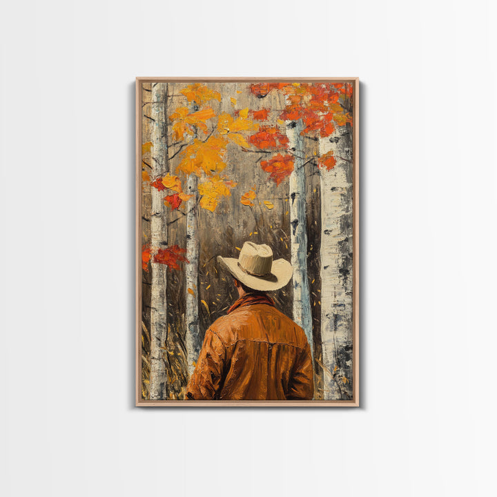 Cowboy in Autumn Forest Canvas Print with Vibrant Fall Colors, Western Art, Fall Wall Art, Seasonal Decor, Perfect Gift Idea, Canvas Print