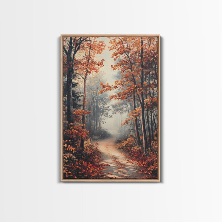 Path Through The Fall Leaves - Framed Canvas Print - Fall Decor - Autumn Gift Idea - Autumn Wall Art - Landscape Painting