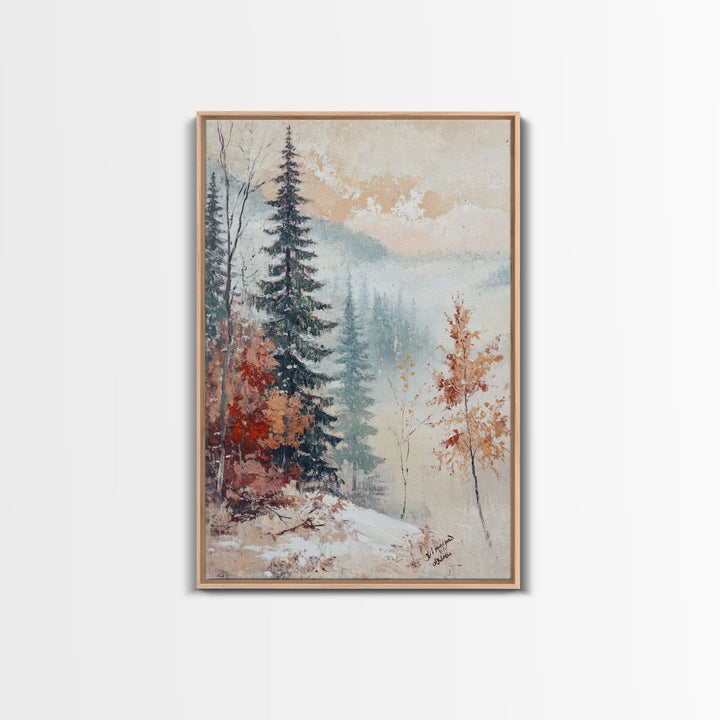 Winter Landscape Painting Print, Canvas Art, Retro Christmas Decor, Vintage Christmas Wall Art, Winter Wonderland