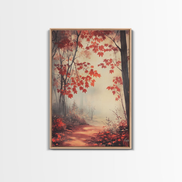 Framed Canvas Print of Autumn Path with Fall Leaves, Seasonal Wall Art, Modern Farmhouse, Gift Idea, Rustic Fall Decor, Autumn Landscape