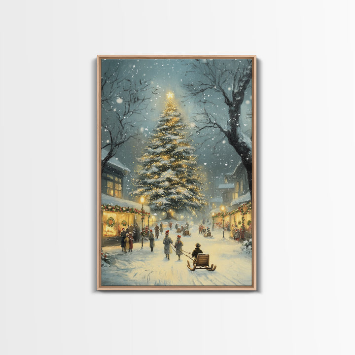 Christmas Tree Village Snowy Winter Scene Framed Canvas Print Christmas Wall Art Christmas Decor Christmas Tree Art Holiday Gift Winter Art