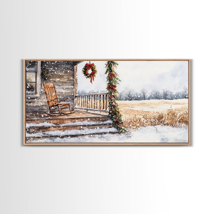 Rocking Chair in Winter - Christmas home decor, farmhouse Christmas decor, rustic Christmas decor Christmas door decor, Christmas decor wood