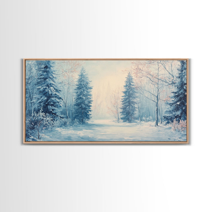 Winter Wonderland Watercolor Painting, Framed Canvas Print, Perfect Christmas Holiday Decor Wall Art for Cozy Winter Home Interiors