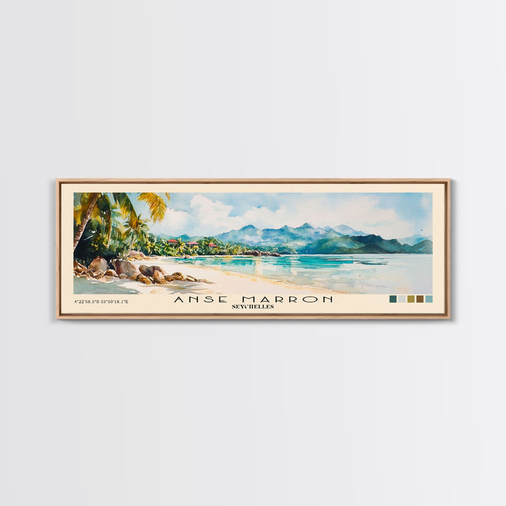 Anse Marron, Seychelles Watercolor Print, Vacation Gift, Seychelles Wall Art, Beach Painting, Beach Decor, Large Wall Art, Wood Frame Art